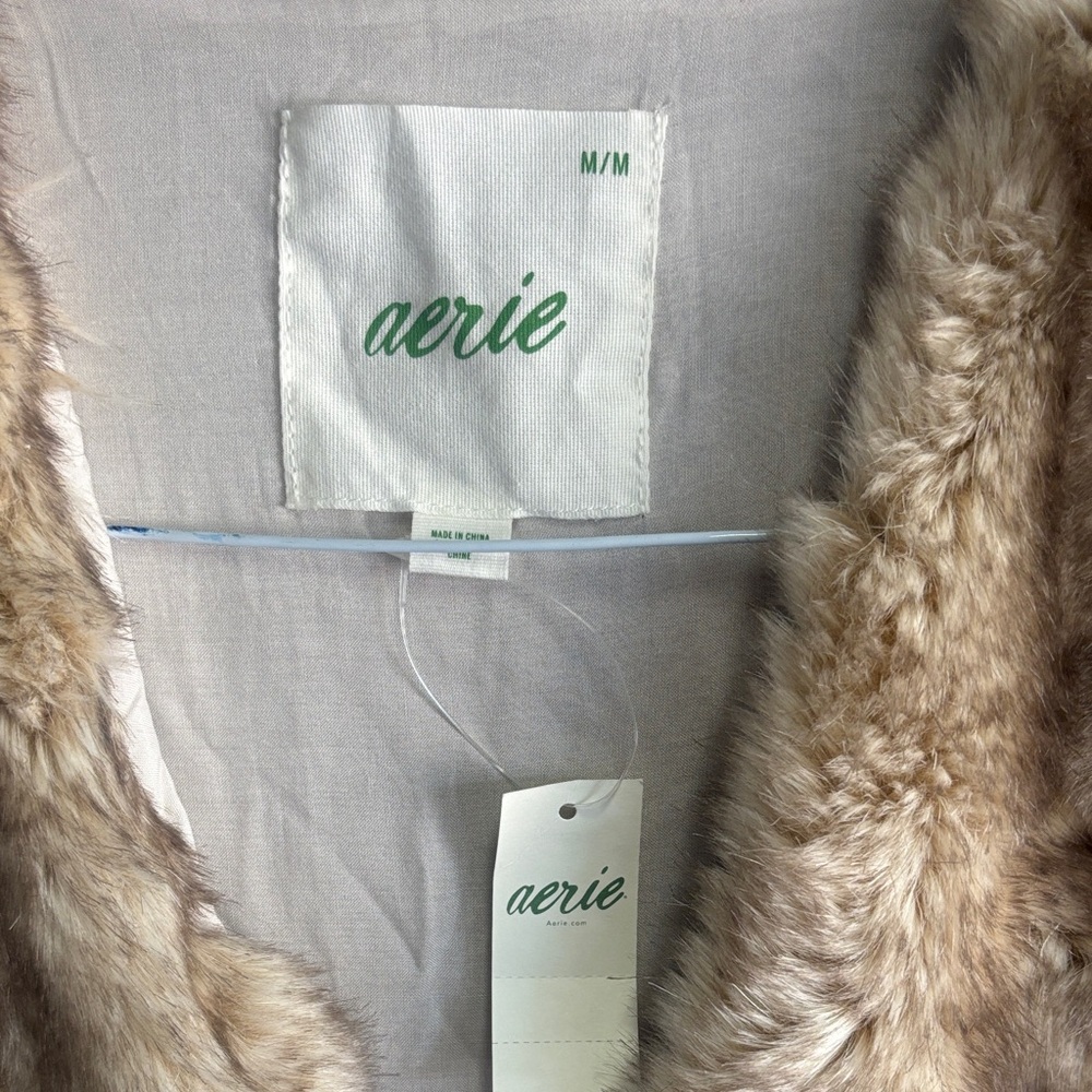 Aerie Plush Faux Fur Vest in Tan - Picture 2 of 4